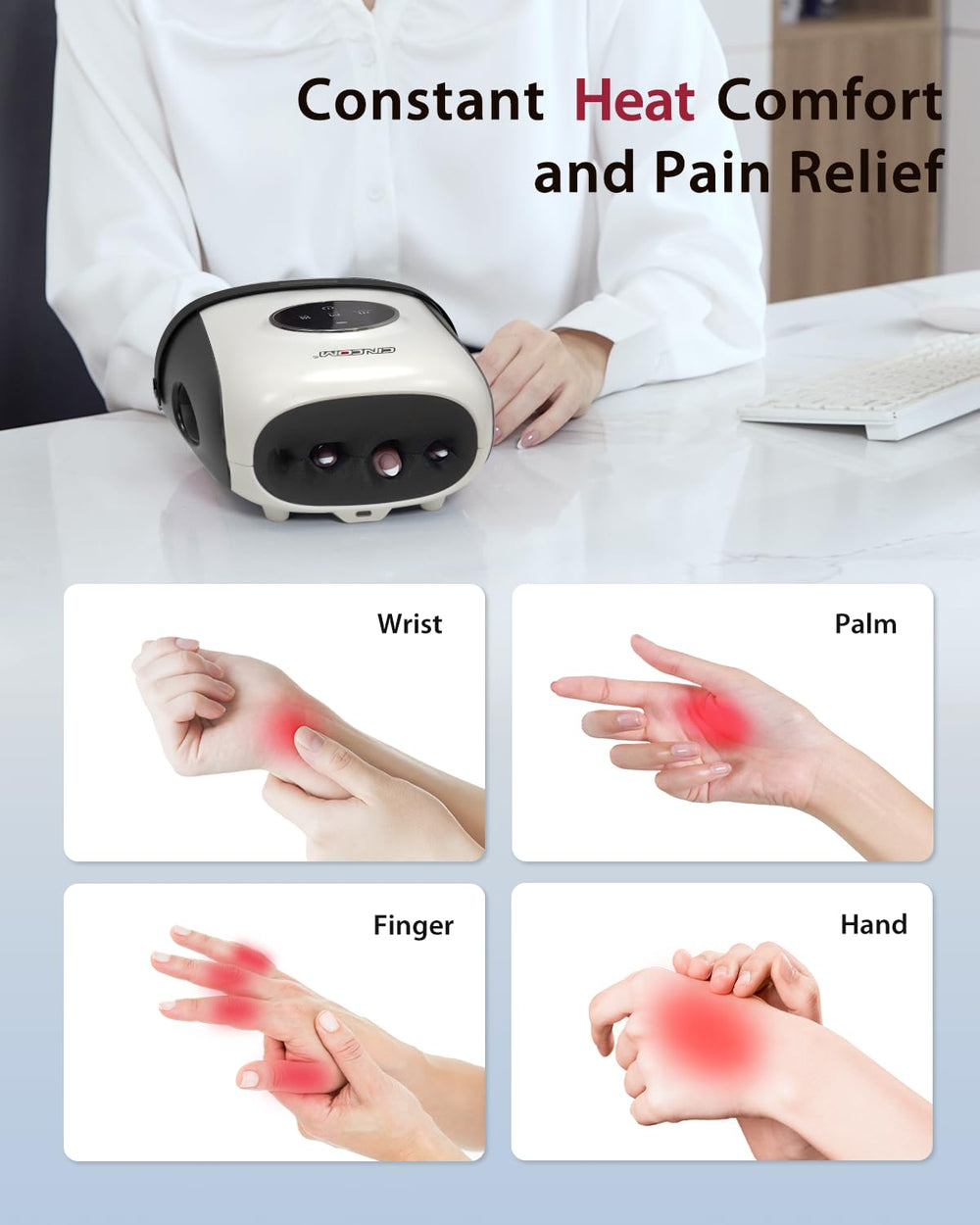 CINCOM Palm kneading delivers soothing relief across the hand.