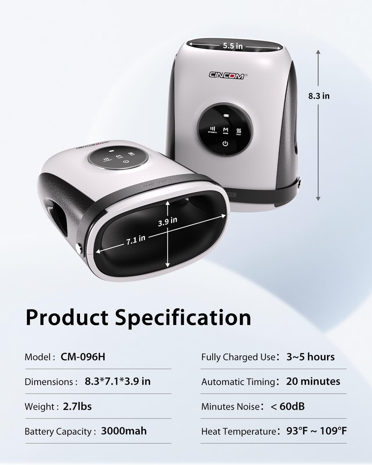 Compact and portable CINCOM massager fits desks or bags.