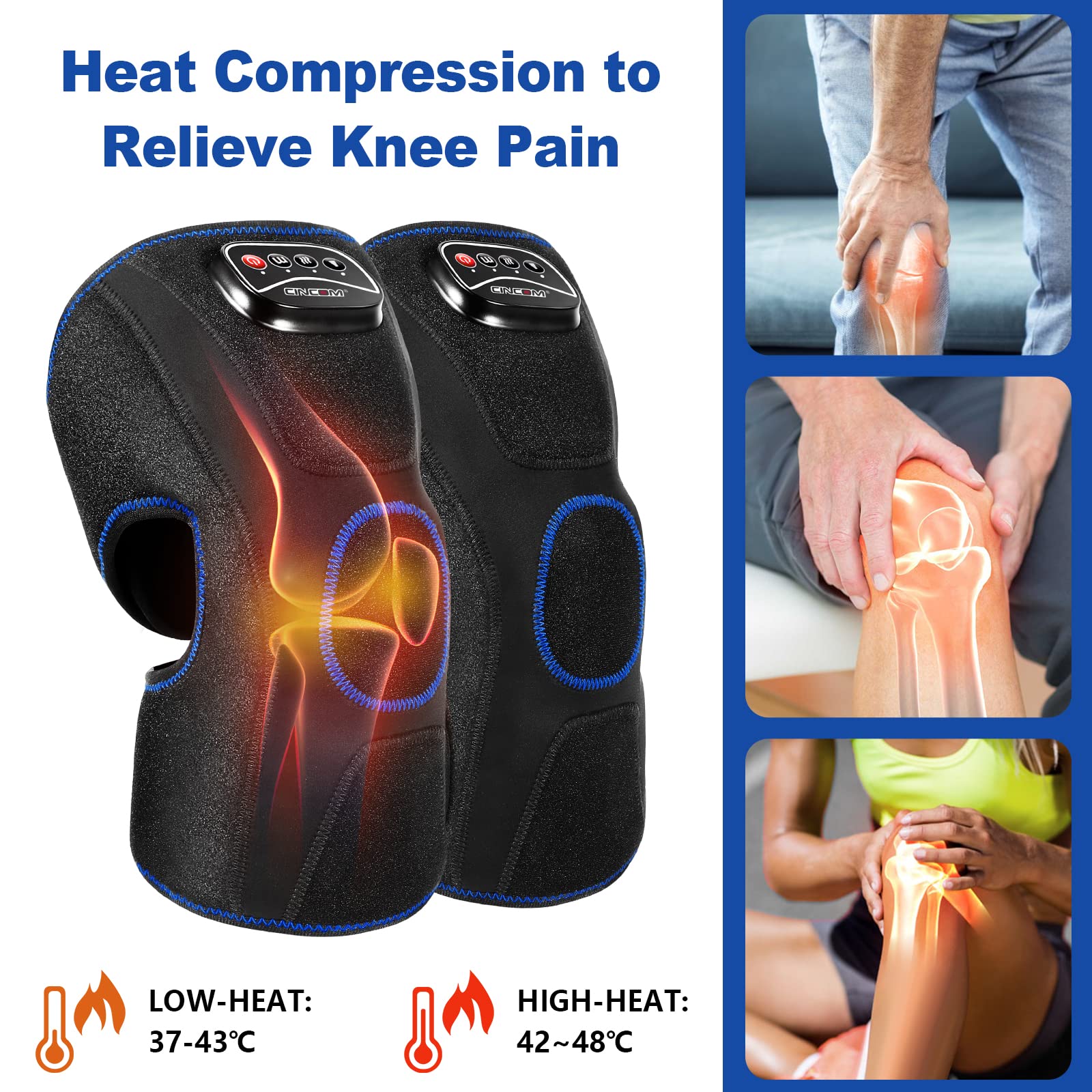 CINCOM knee massager infrared heat pad provides warm relief during use.