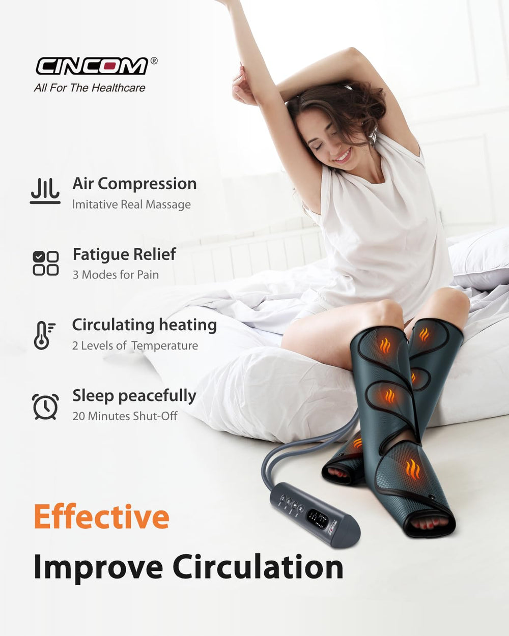 CINCOM leg massager air compression wrap providing targeted circulation support