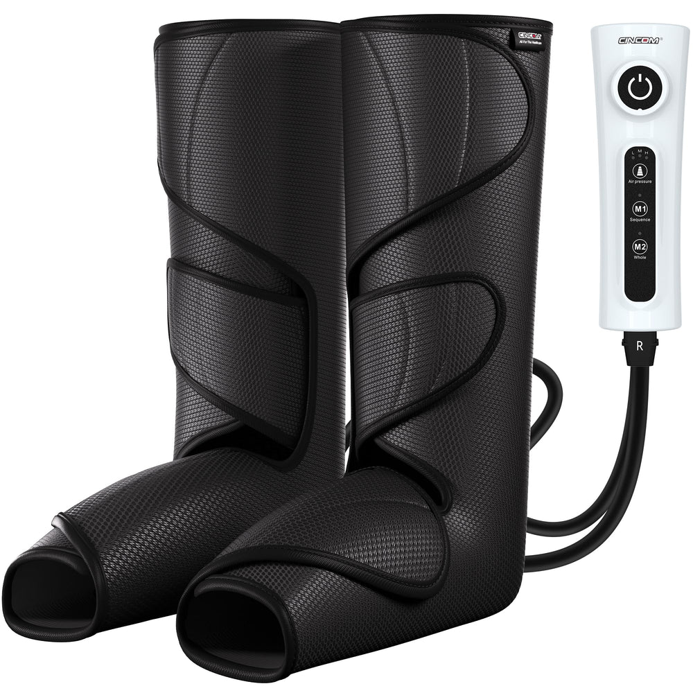 CINCOM leg massager showing calf to foot coverage for calming relief