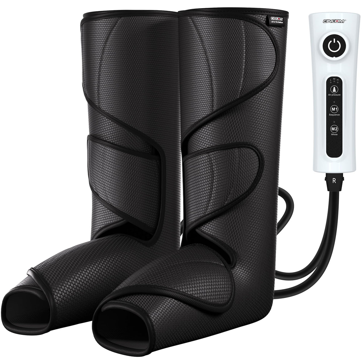 CINCOM leg massager showing calf to foot coverage for calming relief