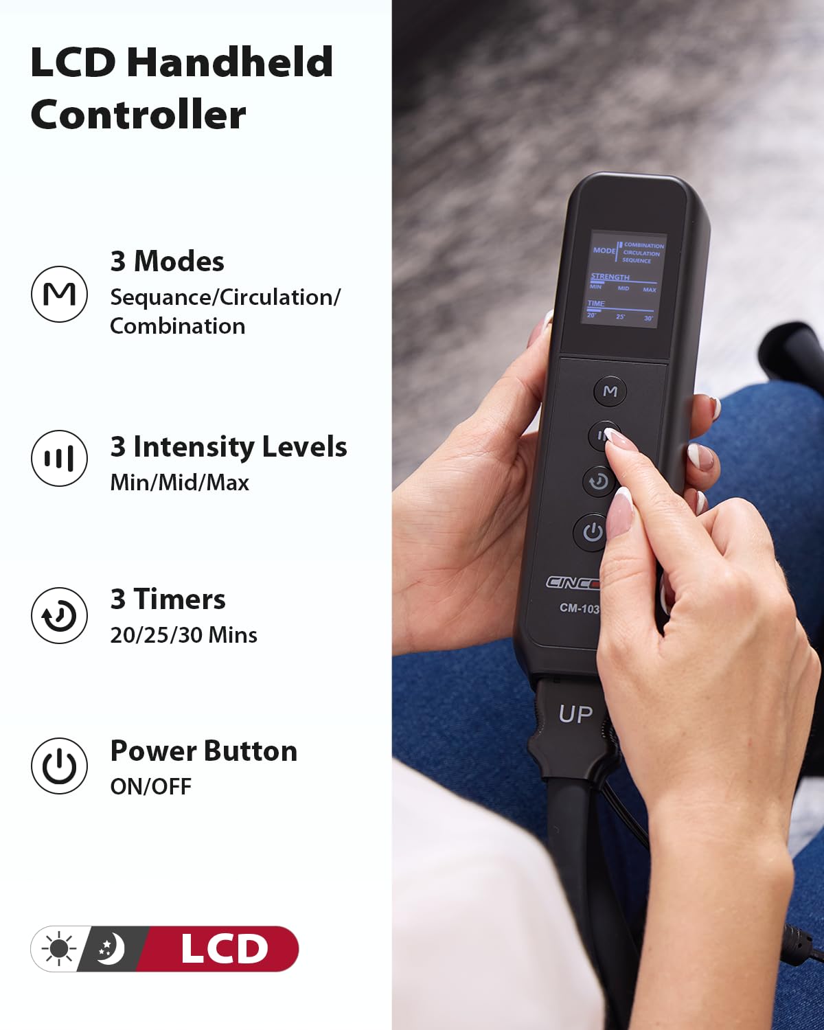 CINCOM leg massager in combination mode offers versatile comfort.
