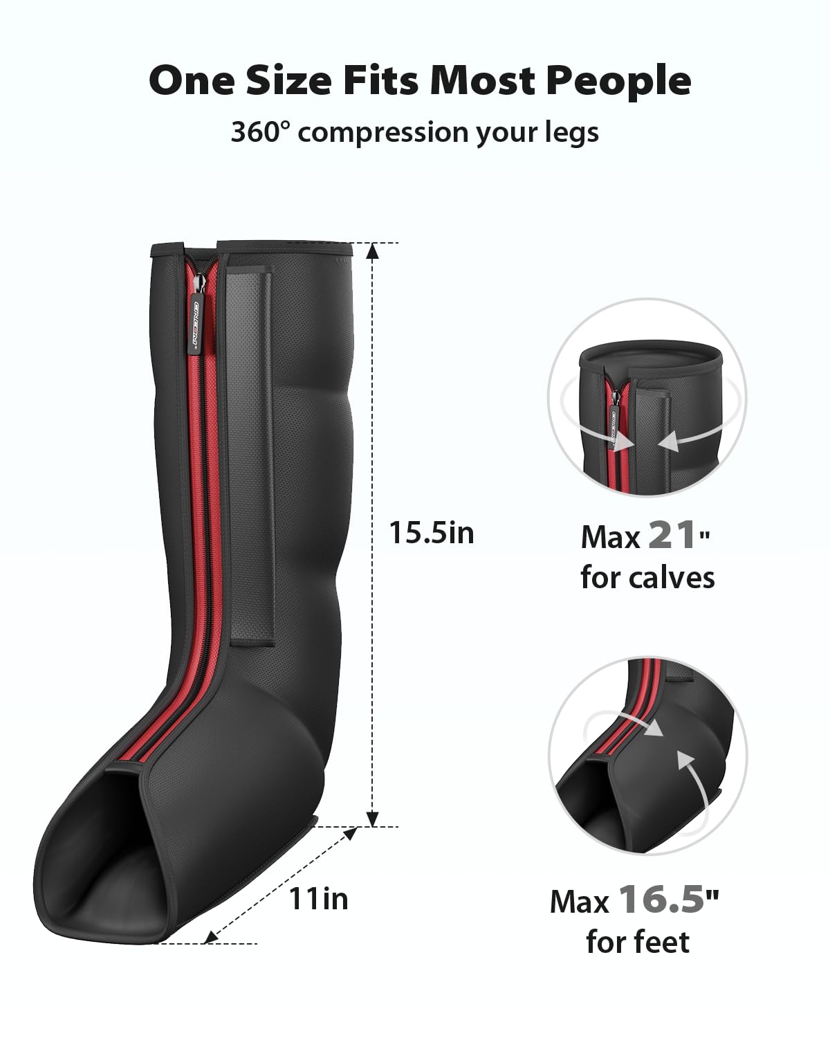 CINCOM massager accommodates feet up to 16.5 inches for secure fit and comfort.