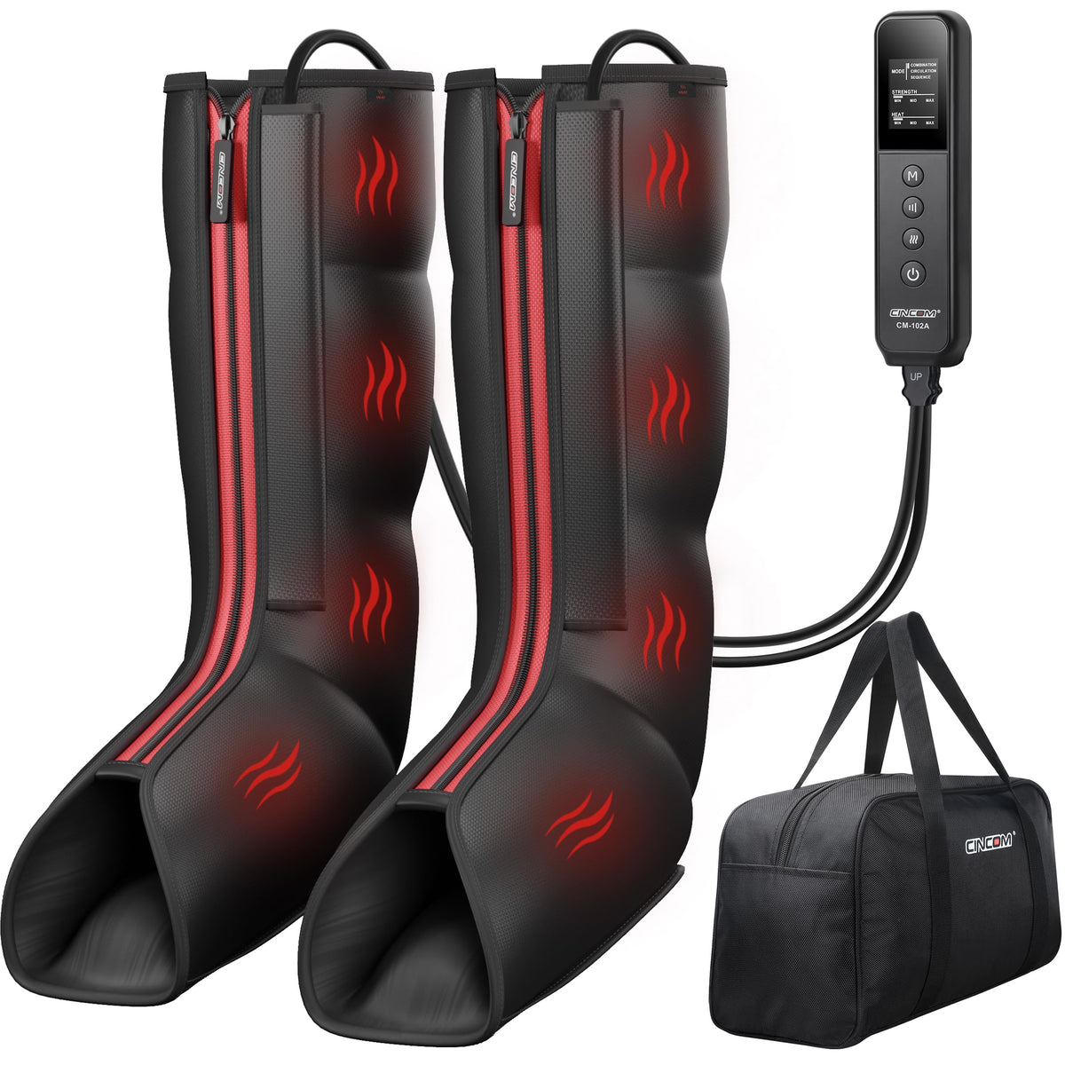 CINCOM leg massager with four chambers delivers 360° foot and leg compression for fatigue relief.