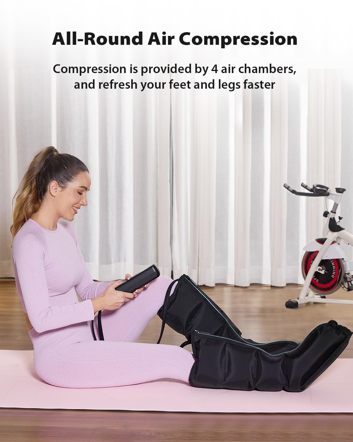 CINCOM leg massager in sequence mode delivers stepwise leg pressure.