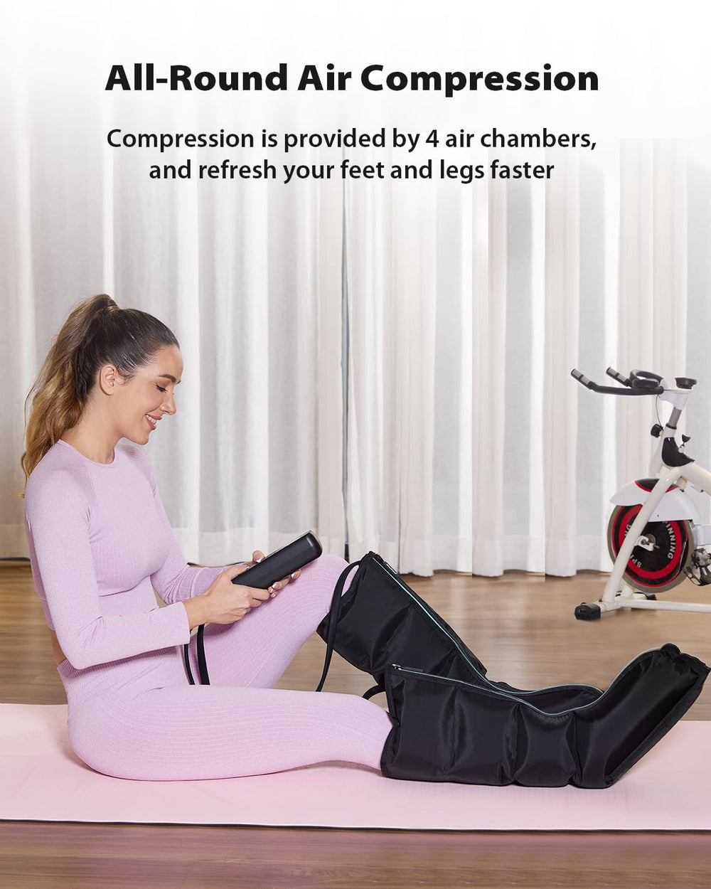CINCOM leg massager in sequence mode delivers stepwise leg pressure.