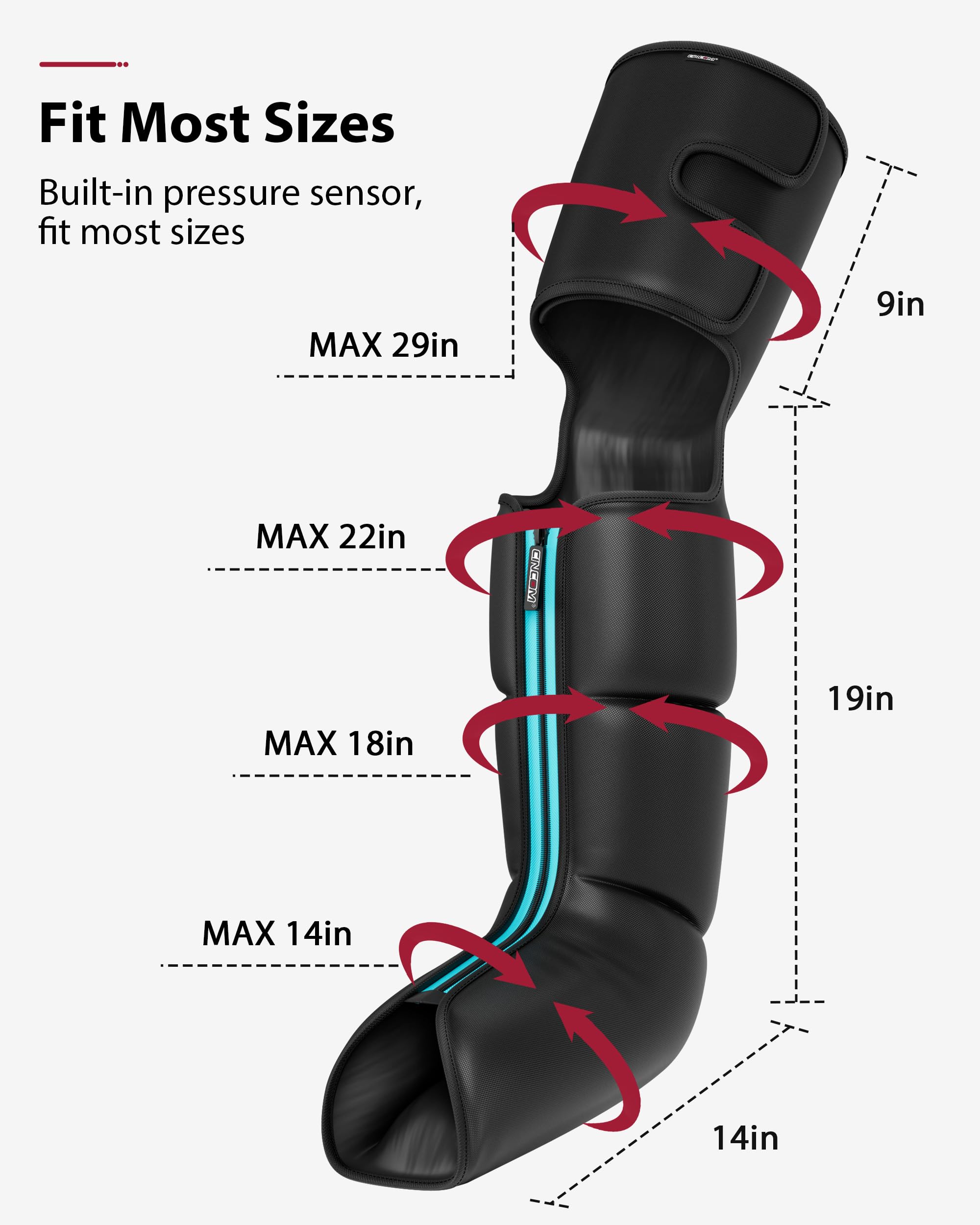 CINCOM leg massager with size-inclusive design suitable for various users