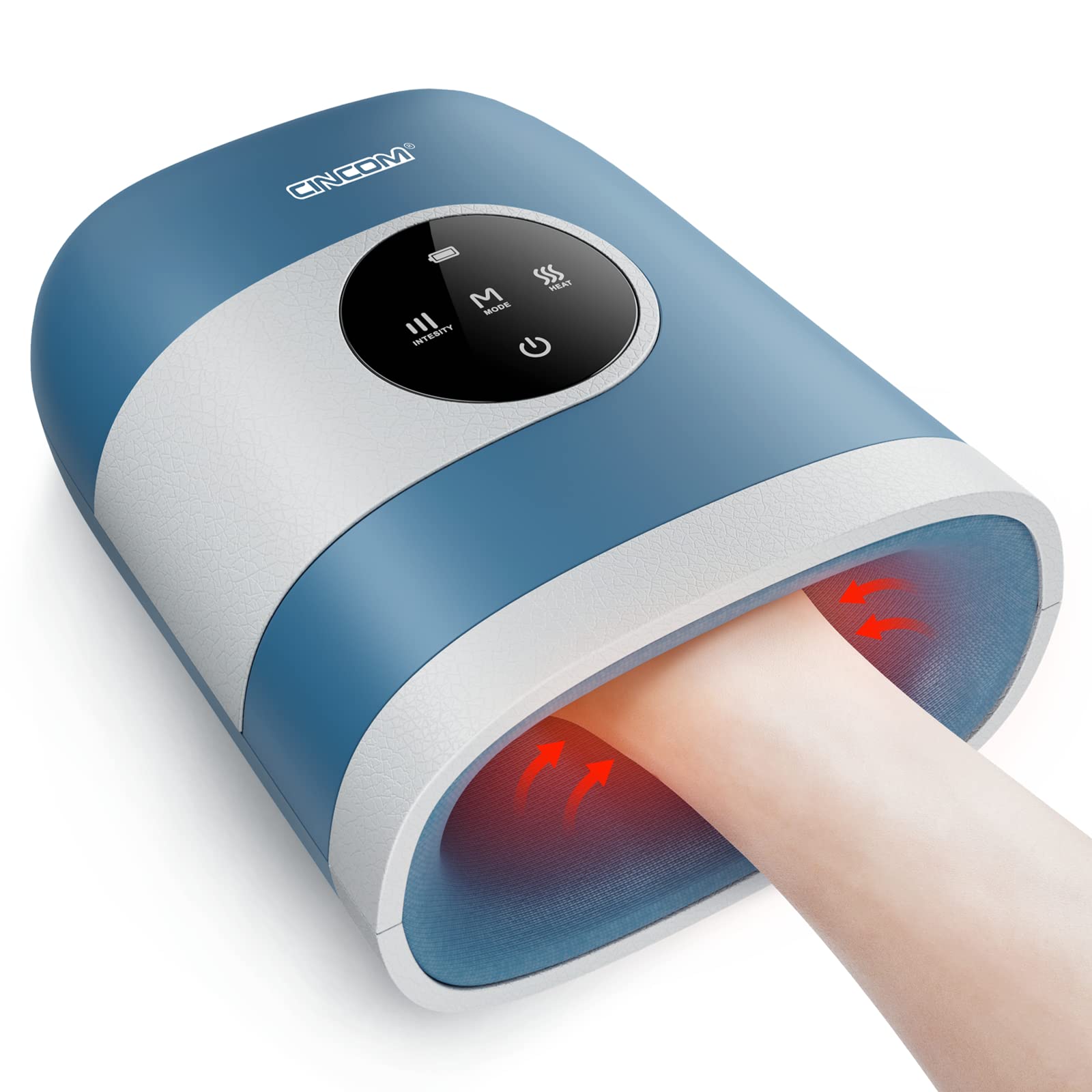 CINCOM Upgraded Hand Massager in action with heat and compression.