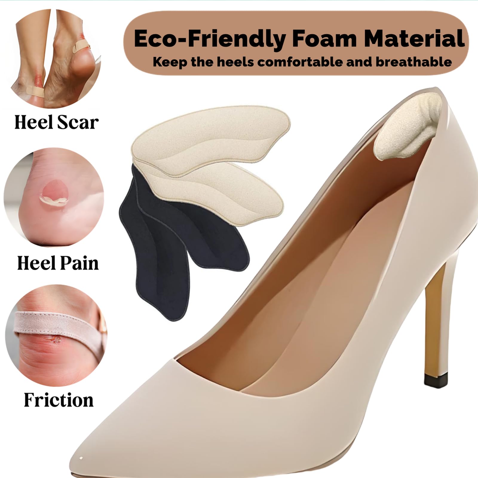 Cioohan heel pads in apricot and black deliver discreet comfort for all-day wear