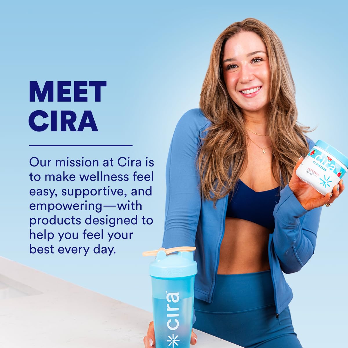 Flavor labels on Cira Hydration Powder show Very Grapeful and Peach Mango