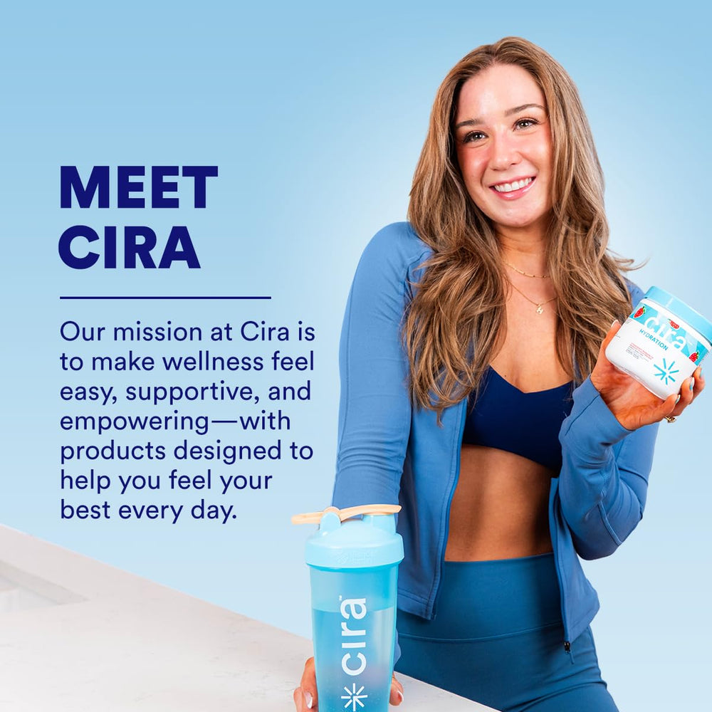 Flavor labels on Cira Hydration Powder show Very Grapeful and Peach Mango
