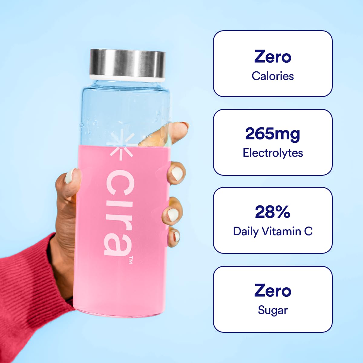 Cira Hydration Powder being poured into glass for electrolyte drink