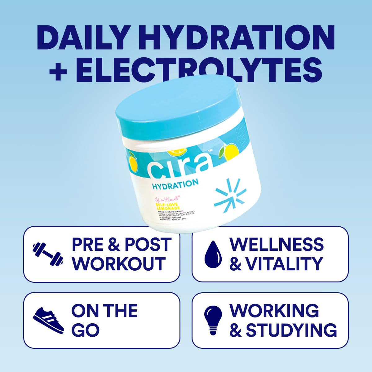 Cira Hydration Self-Love Lemonade in a glass showing easy mix and refreshing taste