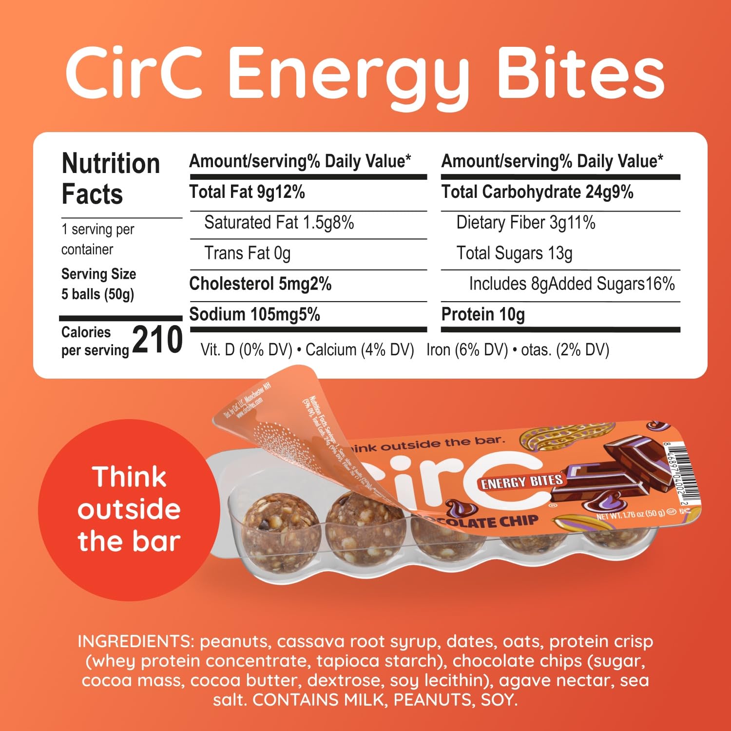 Five bite-sized CirC Energy Bites, a quick protein-packed snack