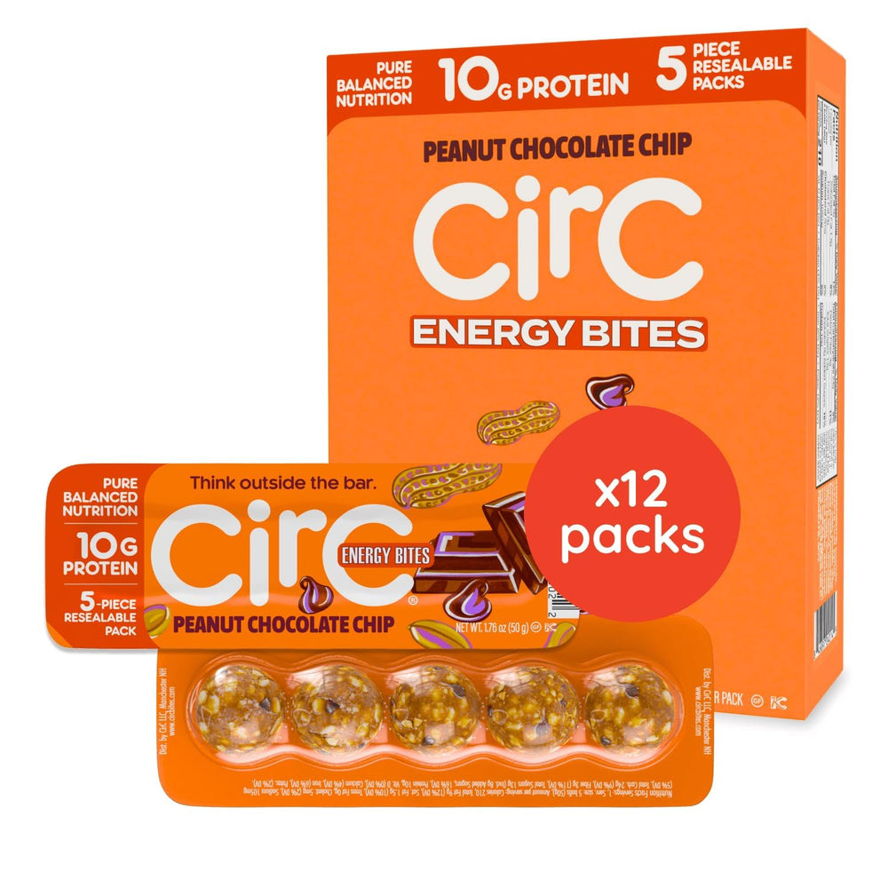 CirC Energy Bites in a resealable tray for convenient on-the-go snacking