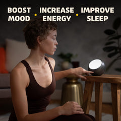 Circadian Optics Leo lamp on desk ready for daily use and tasks.