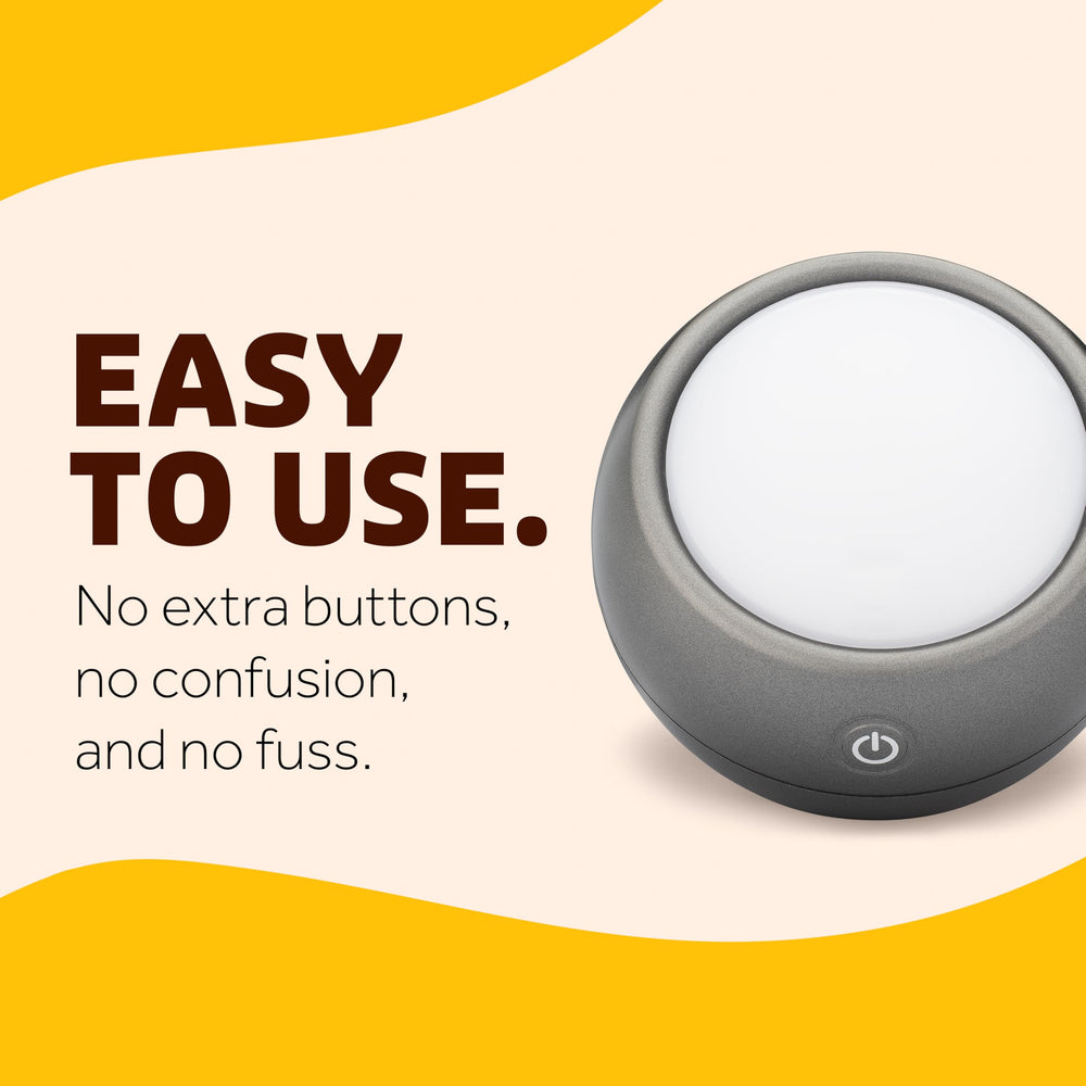 Circadian Optics Leo lamp turned on delivering 10,000 lux illumination.