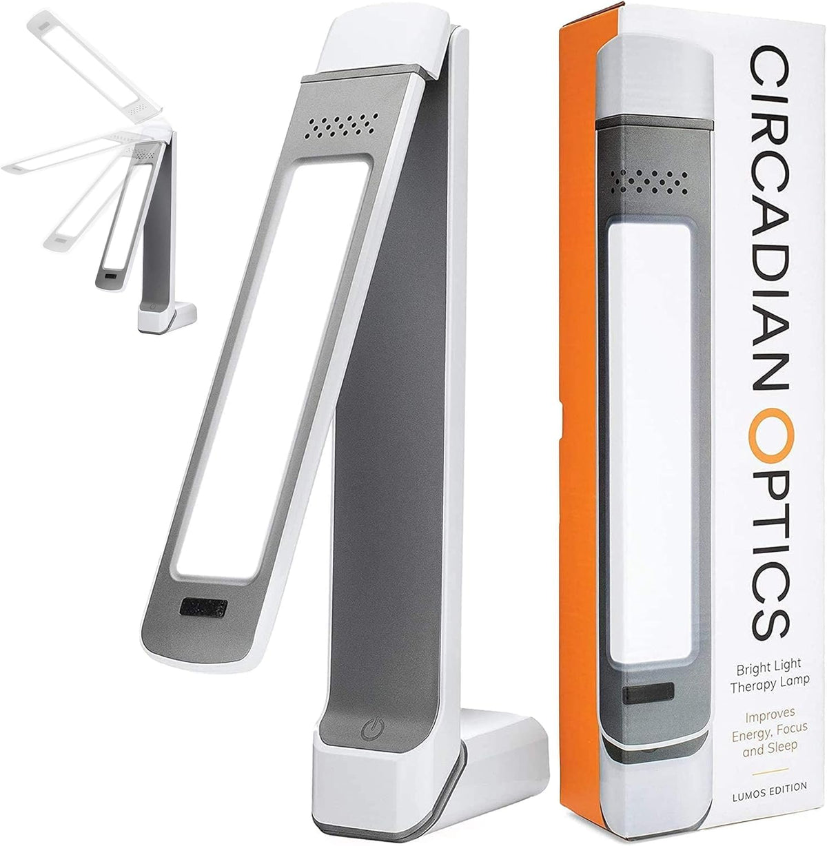 Circadian Optics Lumos 2.0 light panel folded for compact desk space and focus.