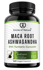 Circle of Nature maca-ashwagandha bottle showcasing energy and balance in daily use.