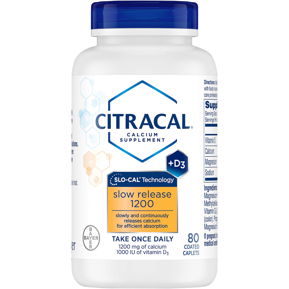 Citracal calcium with vitamin D slow-release tablets close-up emphasizing steady absorption