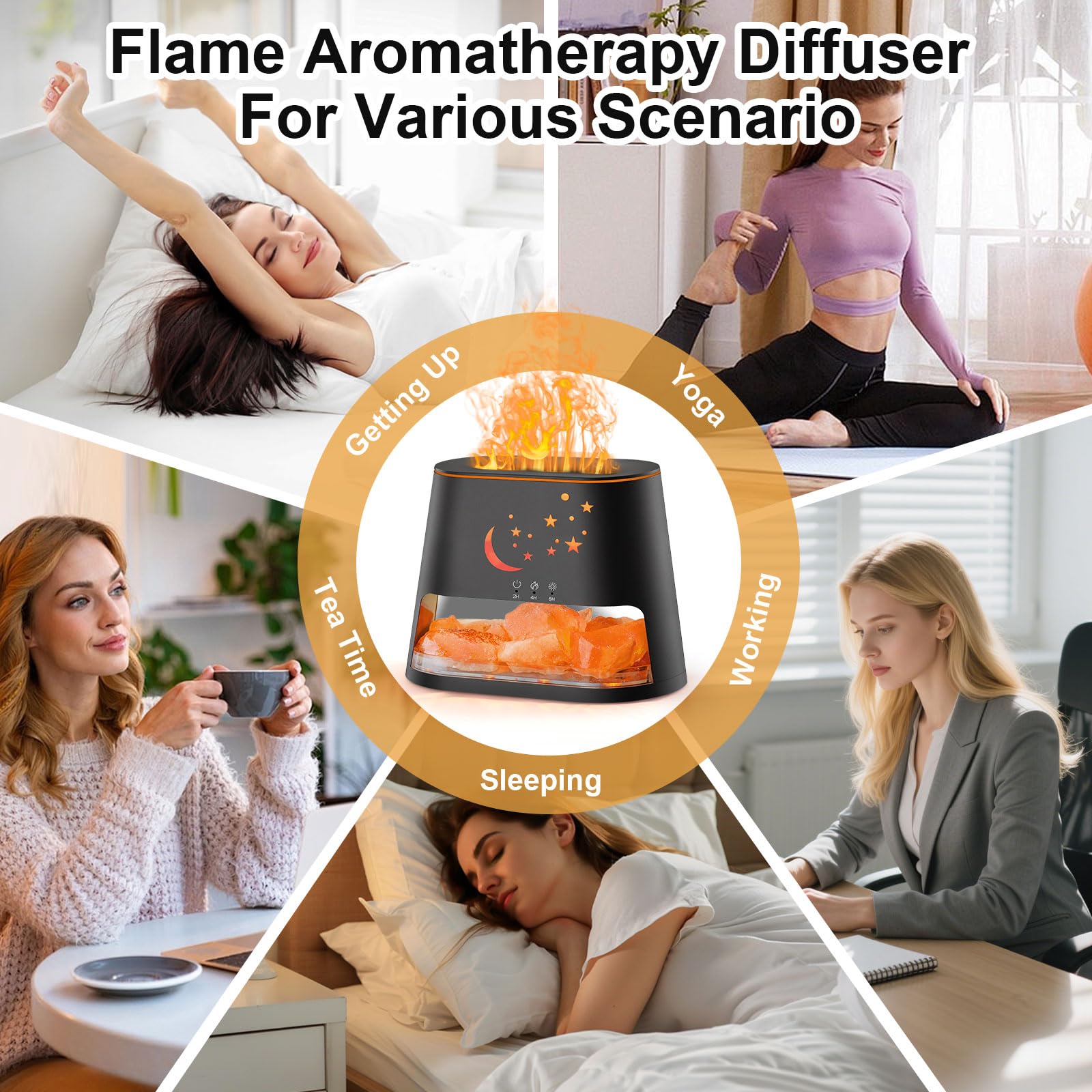 CJC diffuser flame LED ambiance in black for warm mood lighting.