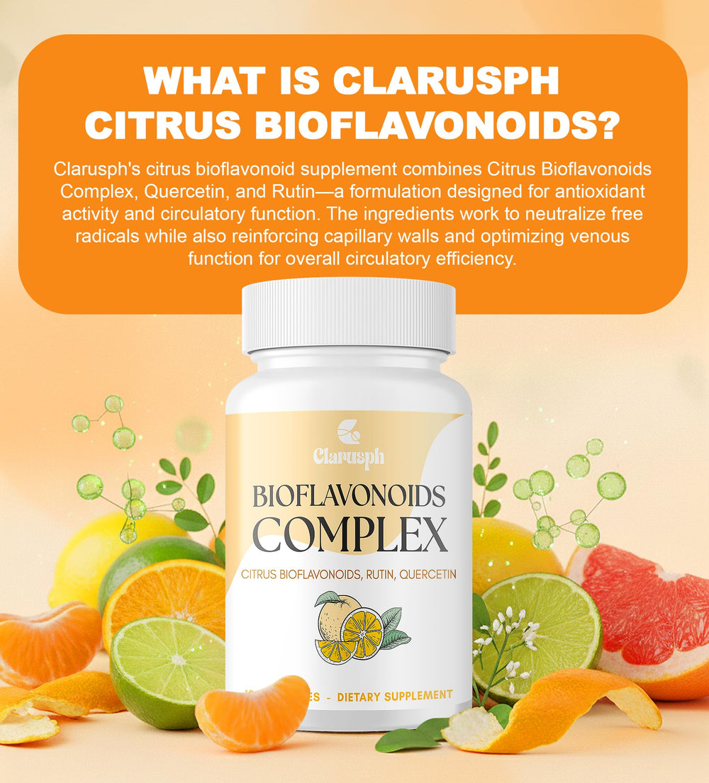Clarusph Citrus Bioflavonoids capsules closeup emphasizes high-strength 1500mg formula