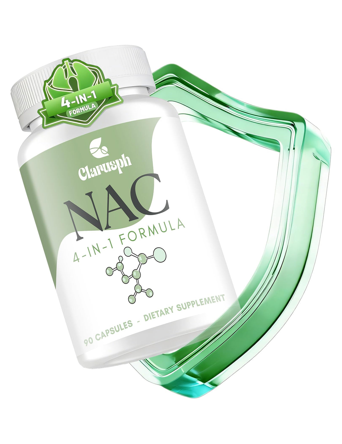 Clarusph NAC supplement bottle highlighting a high-potency 1200 mg formula for respiratory wellness.