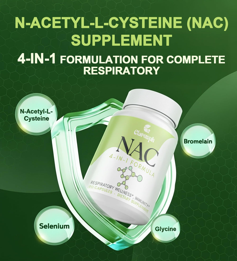 Clarusph NAC supplement packaging box on display communicates branding and product details.