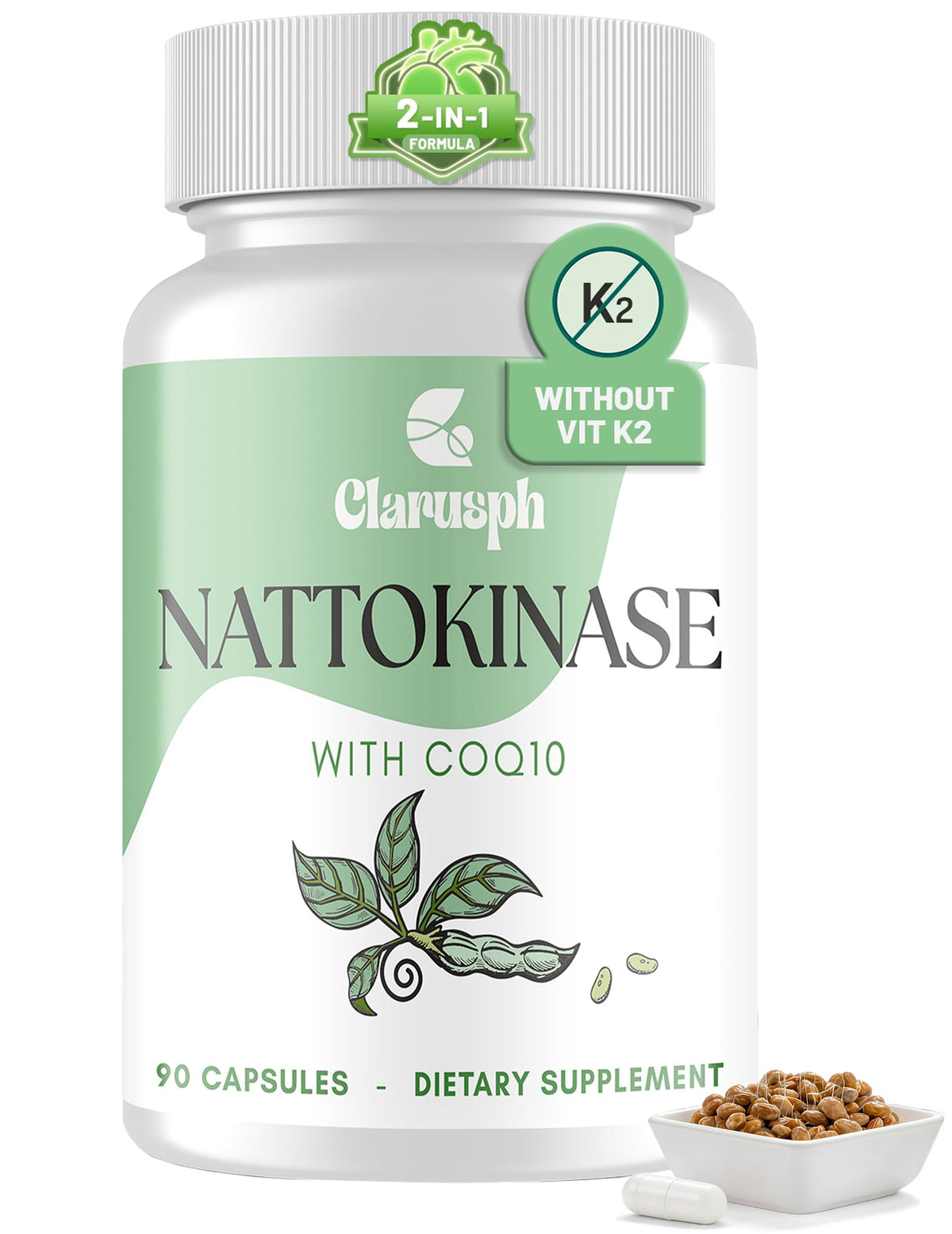 Clarusph nattokinase 8000fu bottle close-up for daily circulatory wellness