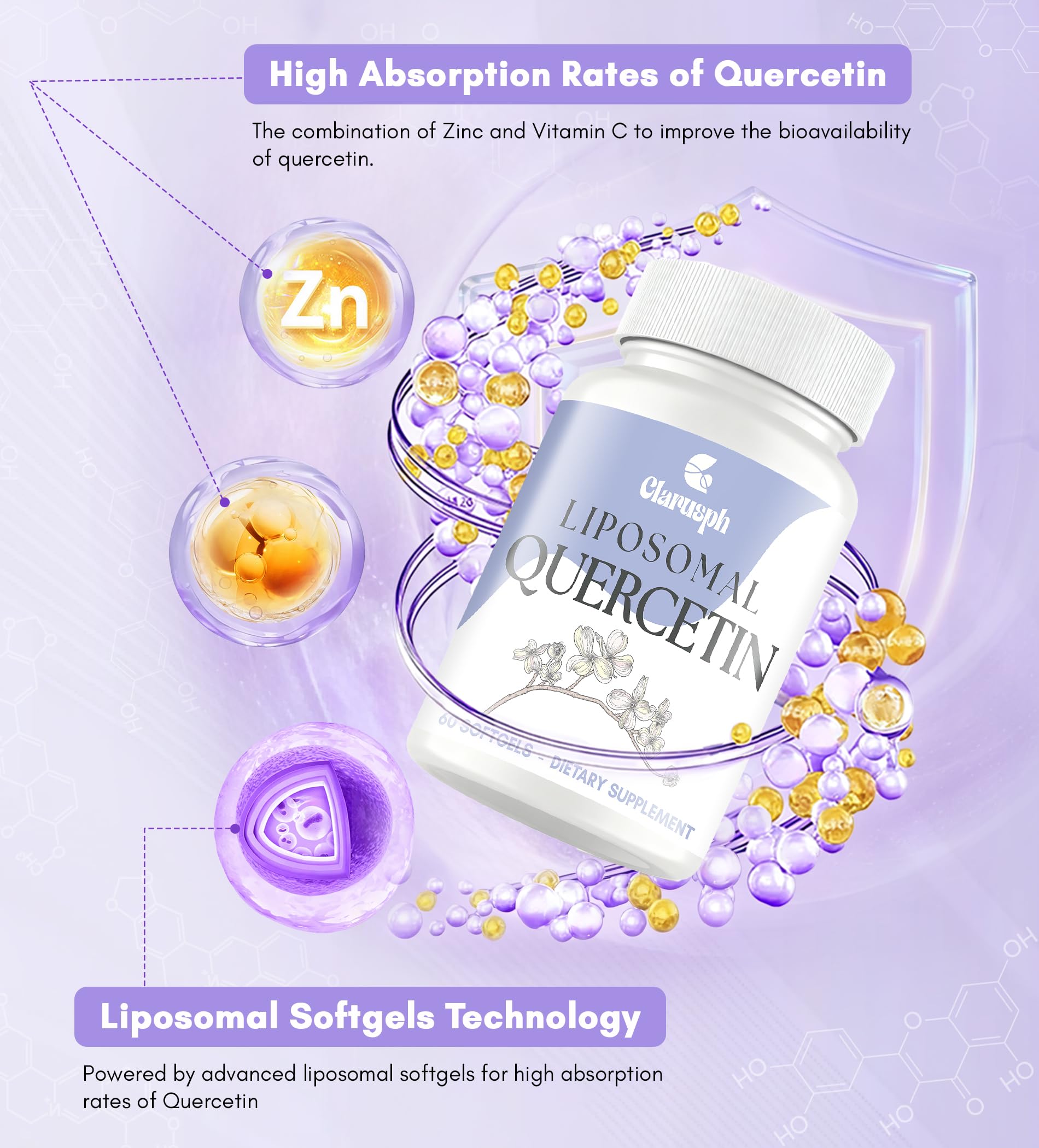 Clarusph Quercetin with Bromelain nutritional chart with Vitamin C and Zinc