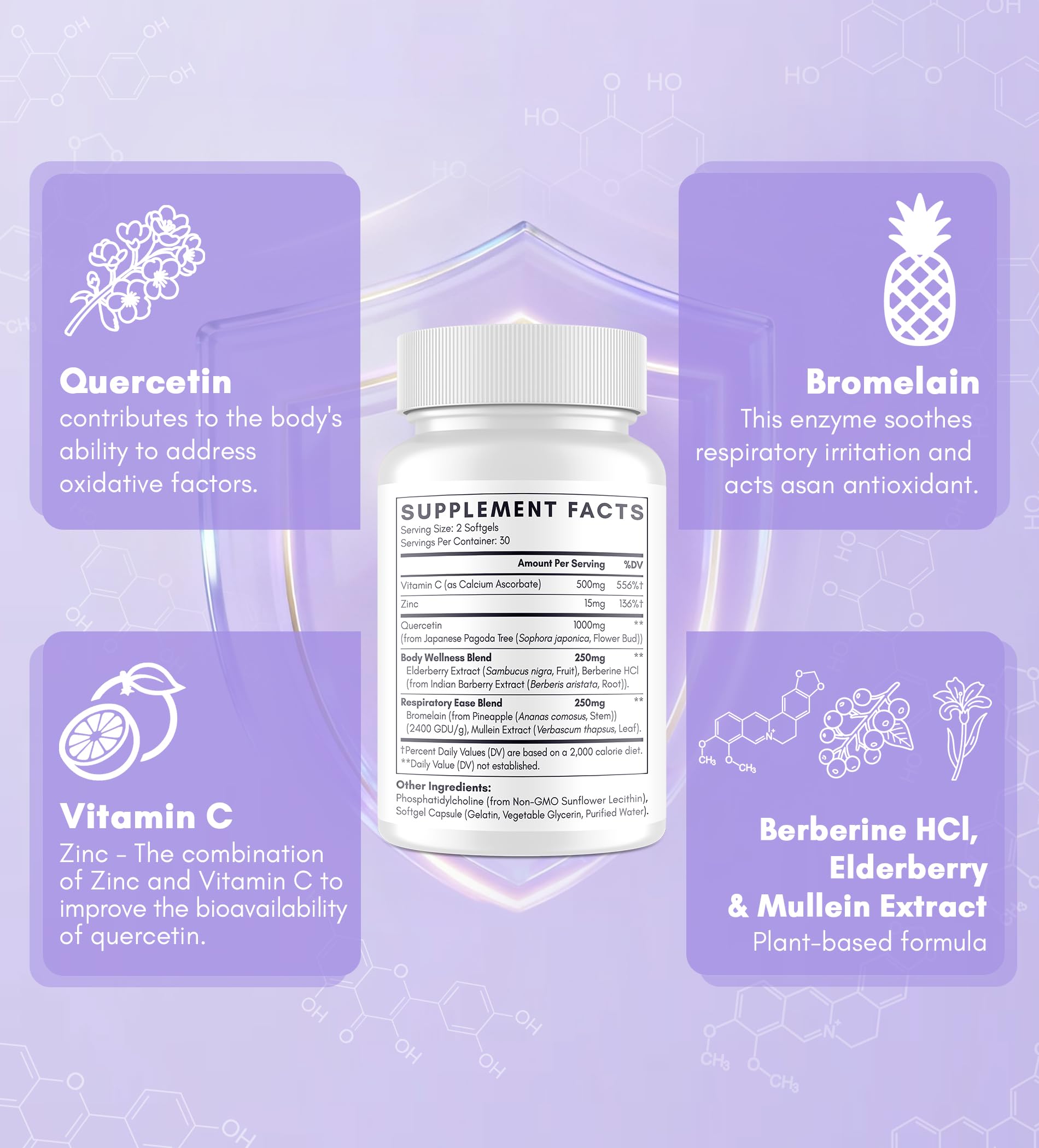 Clarusph Quercetin with Bromelain pill packaging on display