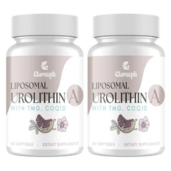Clarusph Urolithin A bottle front view showing high absorption liposomal softgels for steady energy.