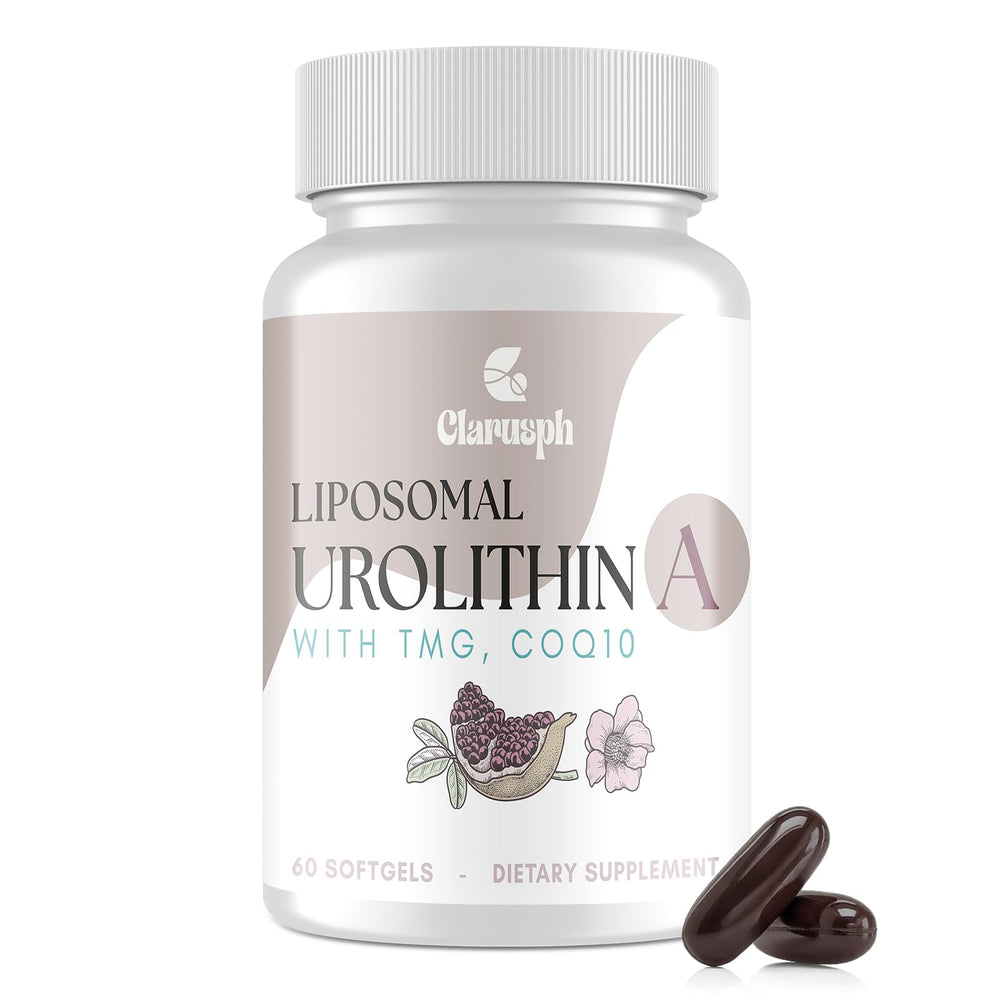 Clarusph Urolithin A bottle pour showing steady energy potential