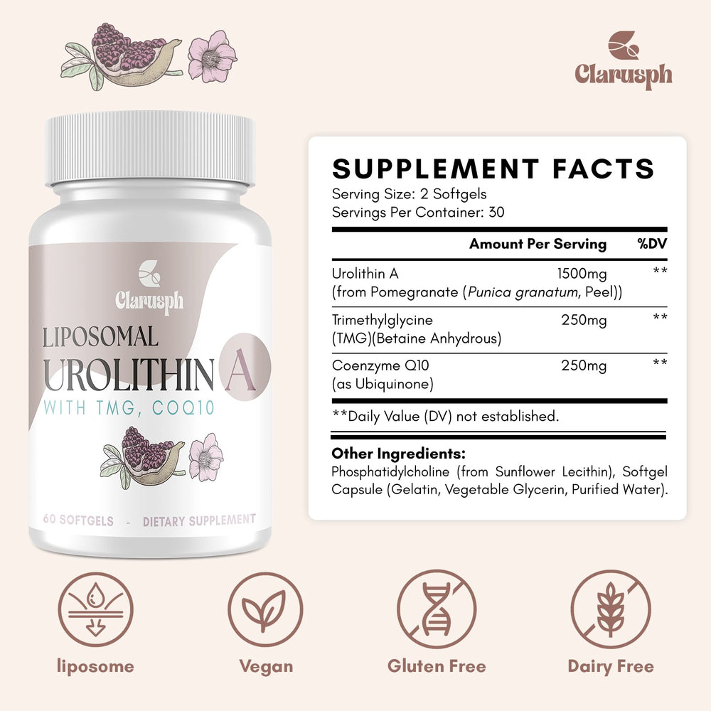 Clarusph Urolithin A gym bag setting suggests active lifestyle