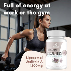 Clarusph Urolithin A softgels close-up emphasizing 1500 mg potency for daily stamina.