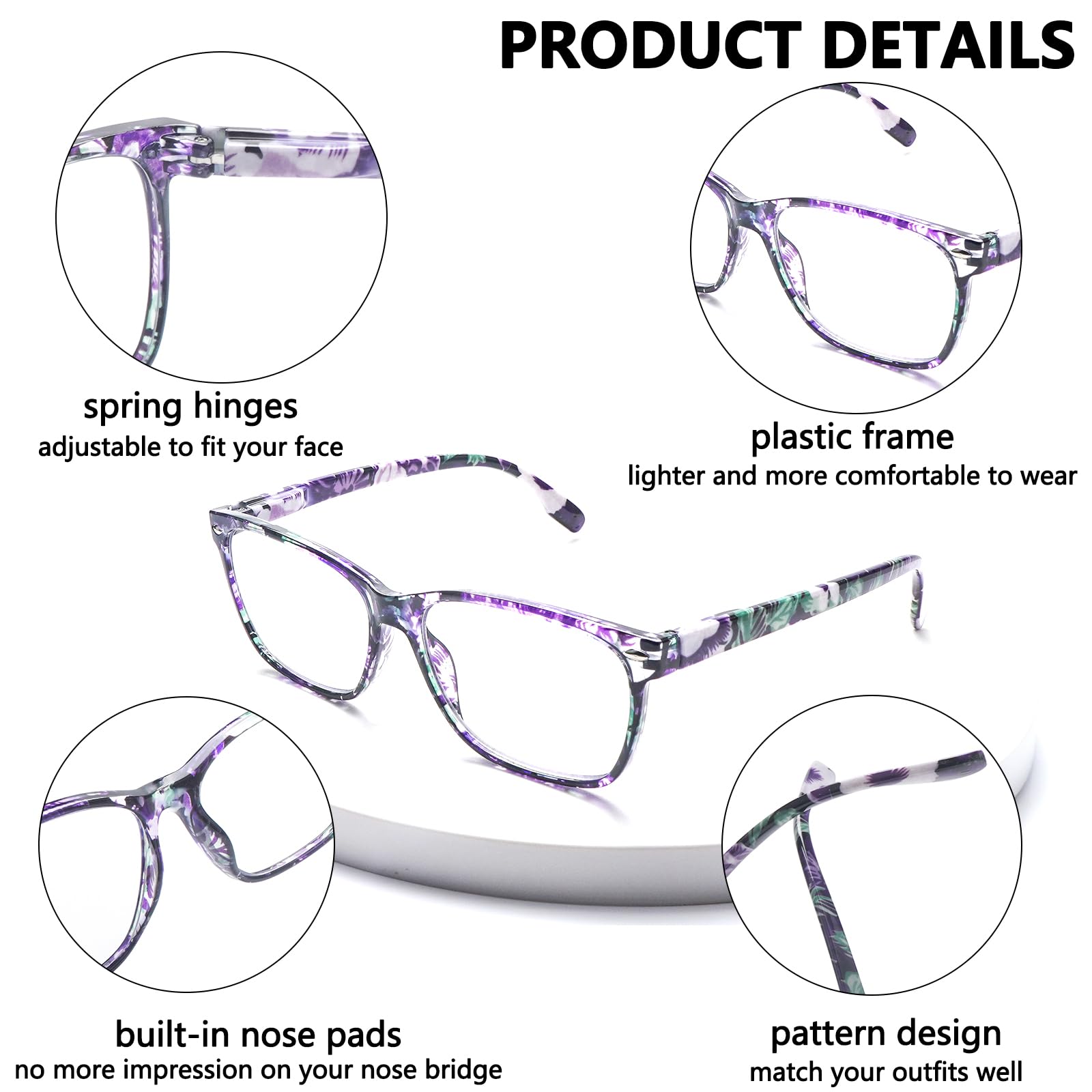 Close-up of CLASAGA pattern-design-2 frames highlighting lightweight comfort
