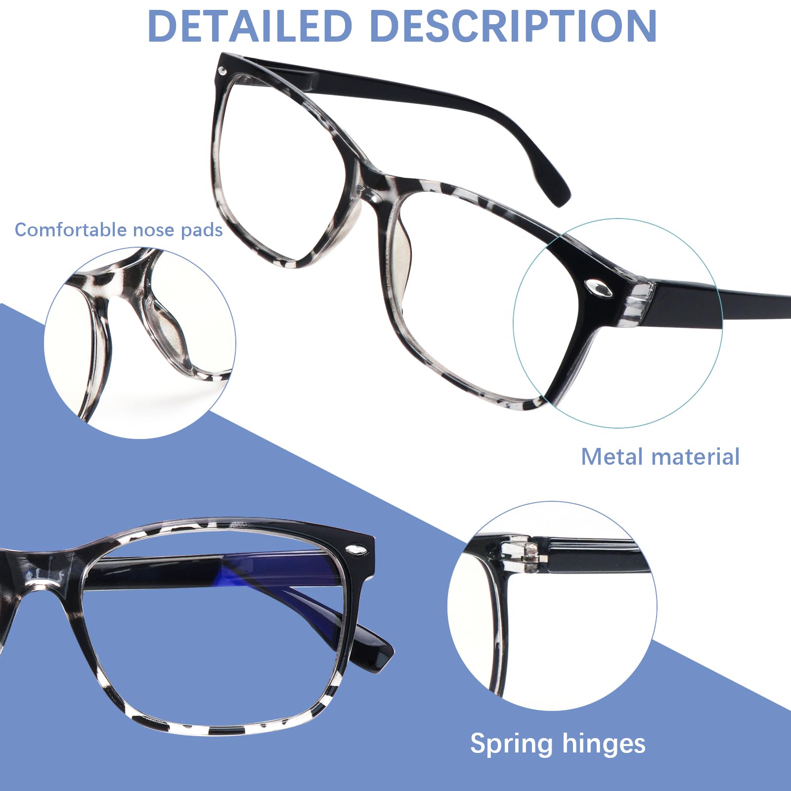 Clasaga pattern print lightweight frame worn at desk or on the go.