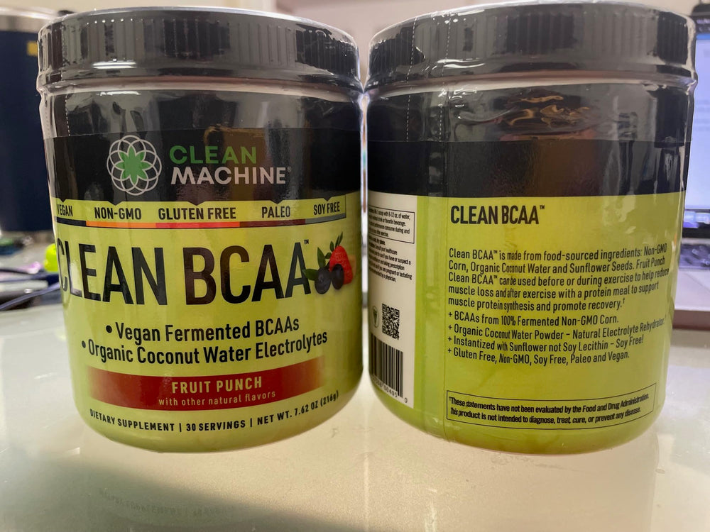 Clean Machine post-workout recovery shot suggests amino assistance after exercise.