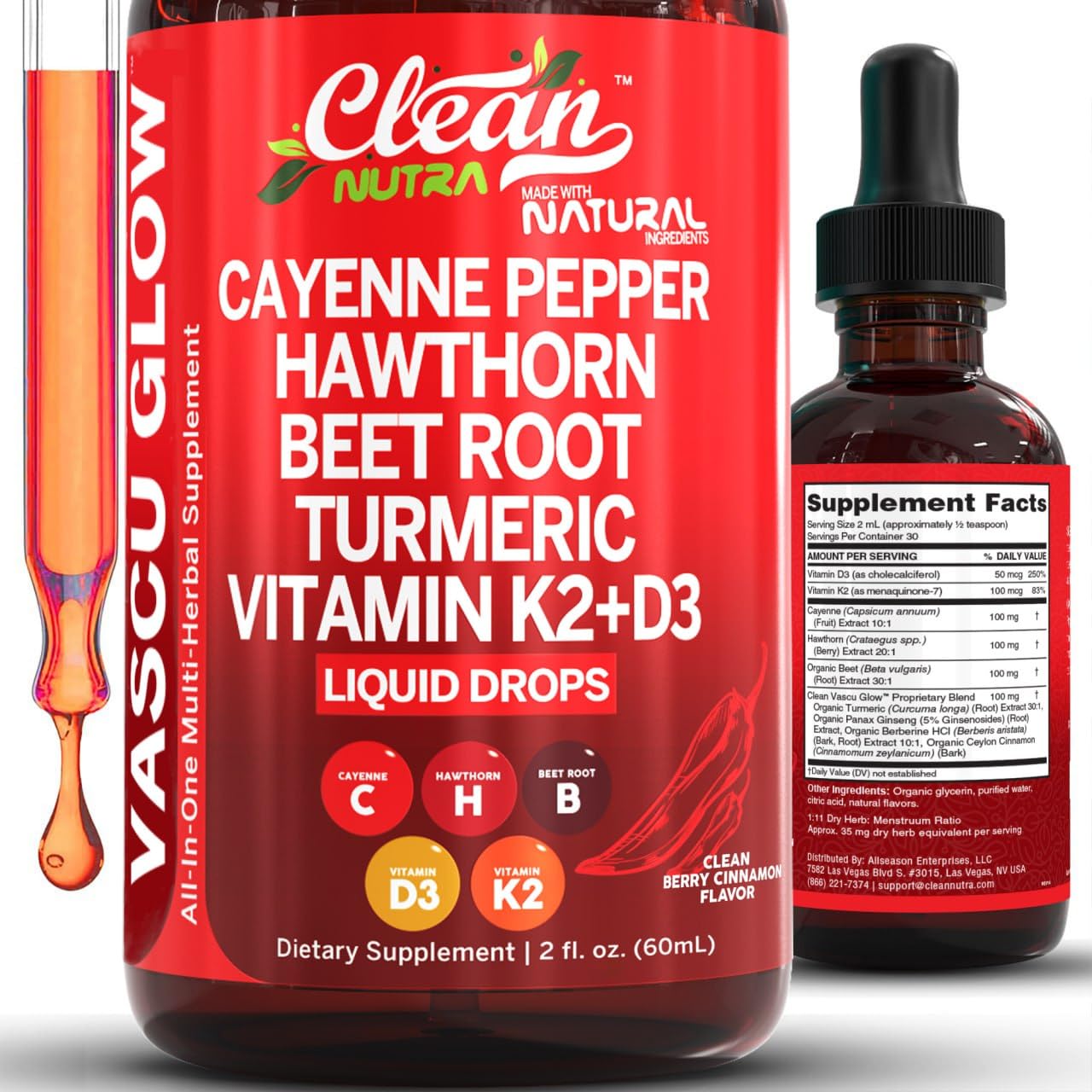 Clean Nutra Cayenne Pepper Drops bottle for daily vitality and balance.