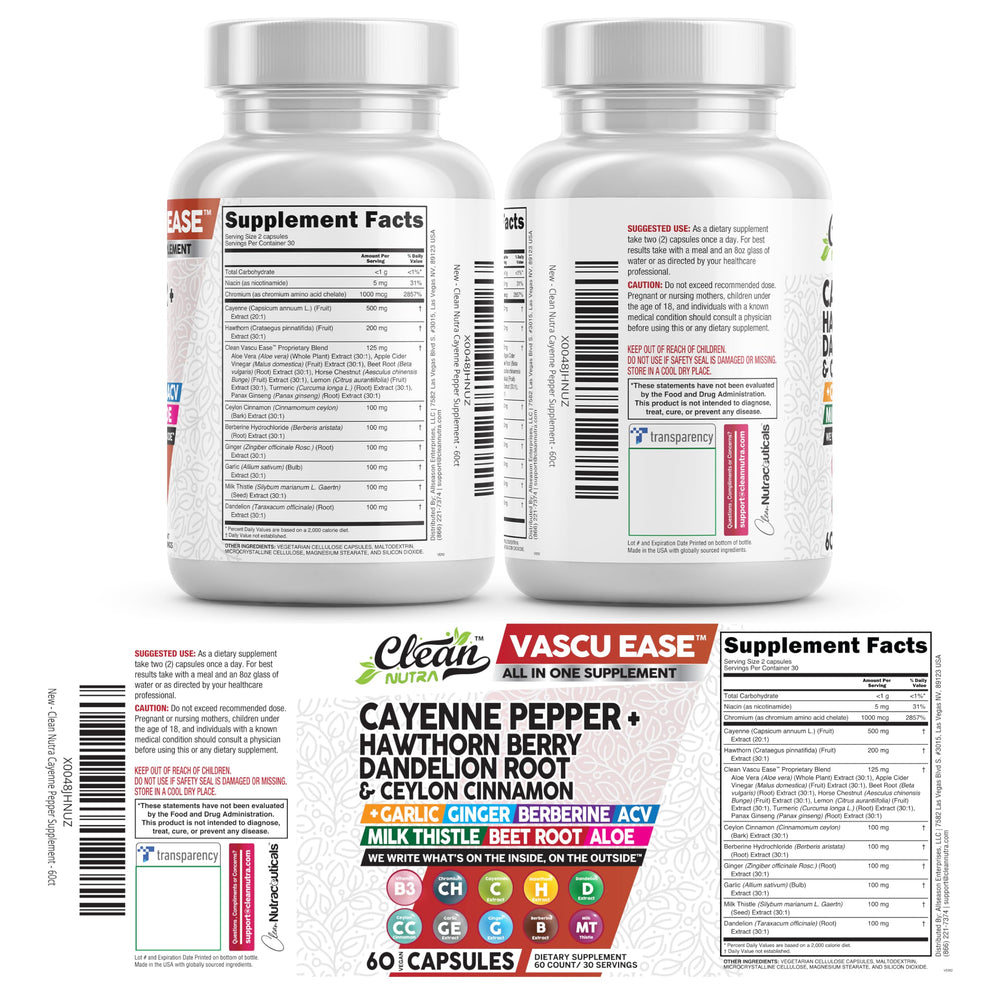 Clean Nutra Comprehensive Vascular Wellness bottle showcases all-in-one formula