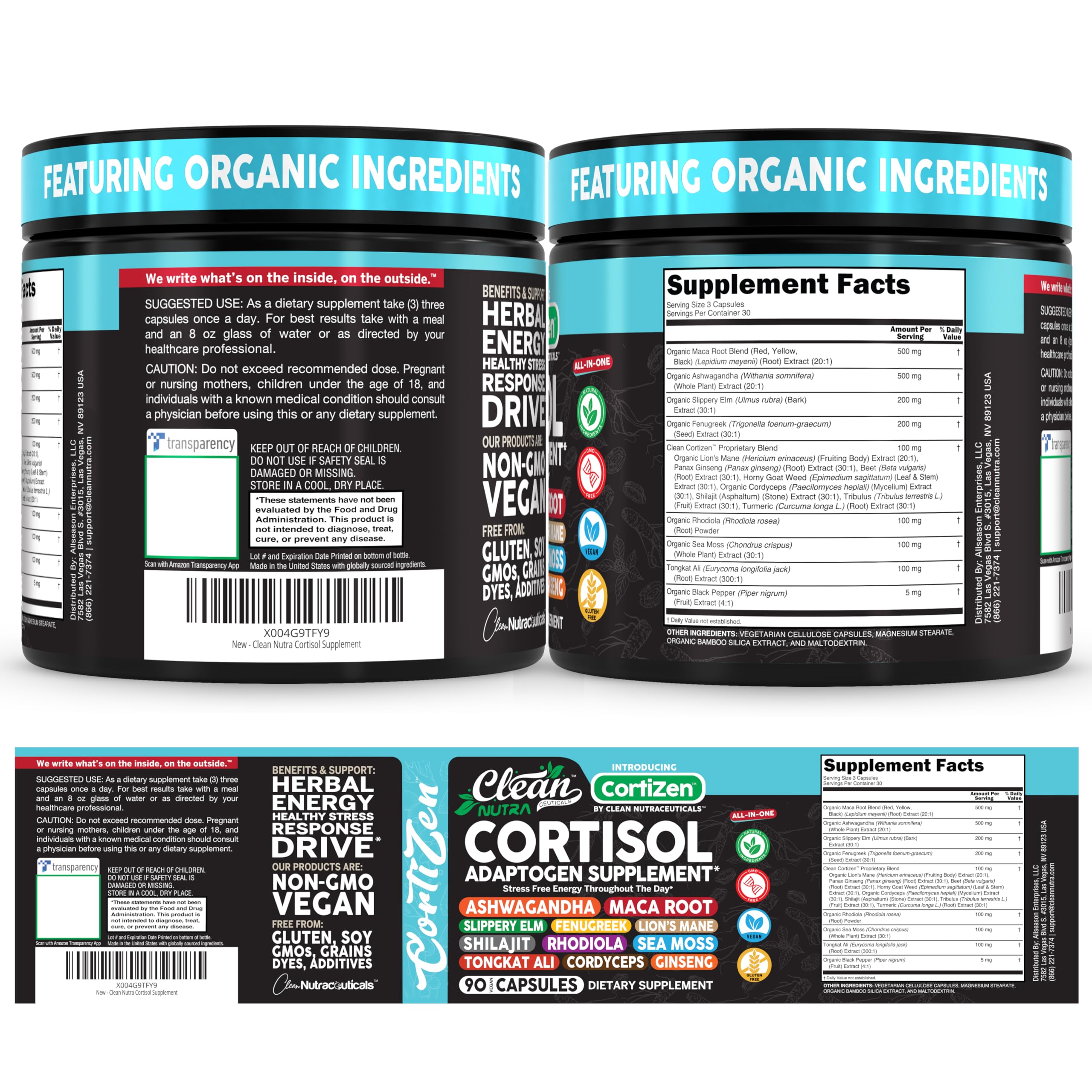 Clean Nutra Cortisol Cordyceps mushroom powder promotes vitality and resilience.