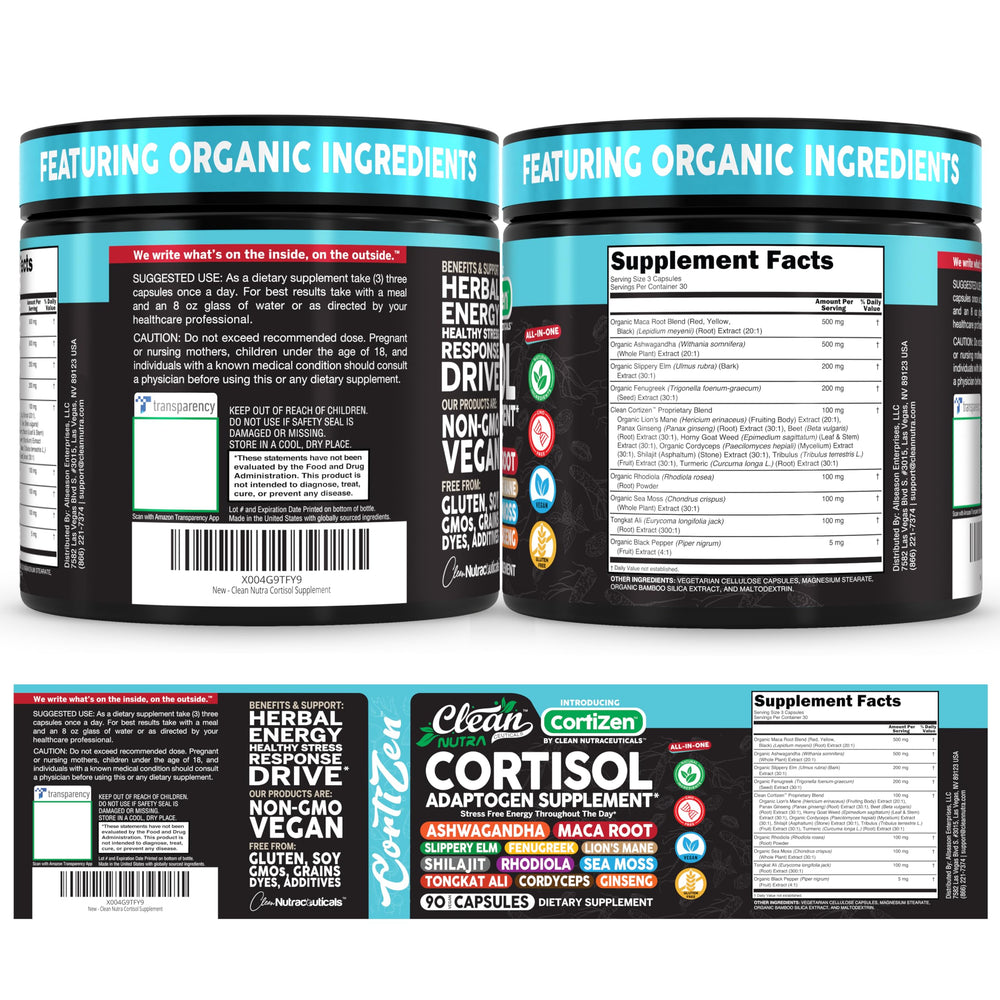 Clean Nutra Cortisol Cordyceps mushroom powder promotes vitality and resilience.