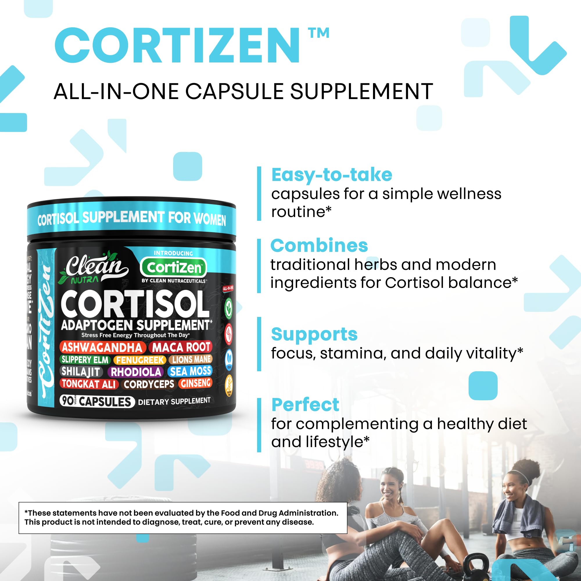 Clean Nutra Cortisol Lions Mane powder showcases cognitive-friendly ingredients for focus.
