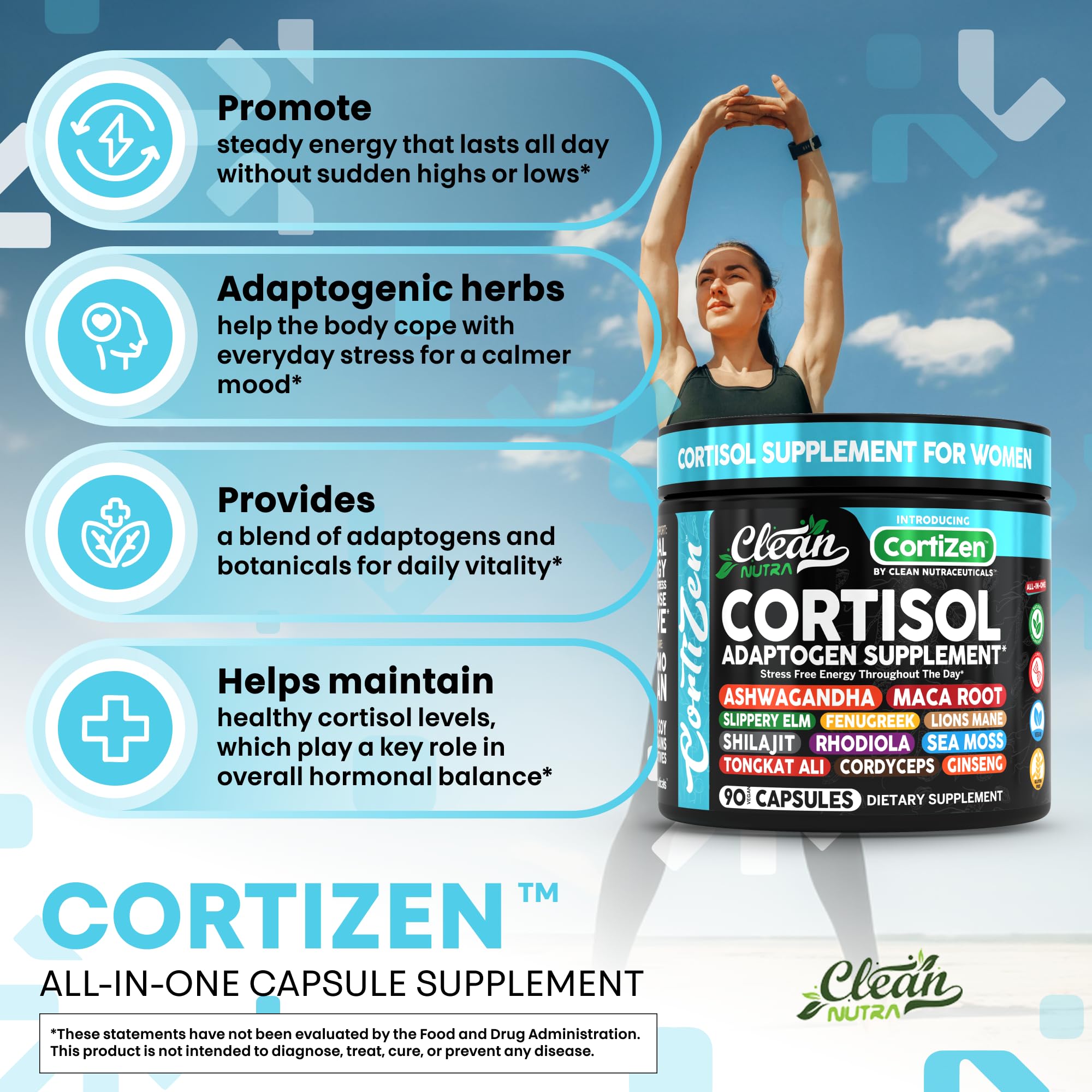 Clean Nutra Cortisol Shilajit powder signals mineral-rich vitality for endurance.