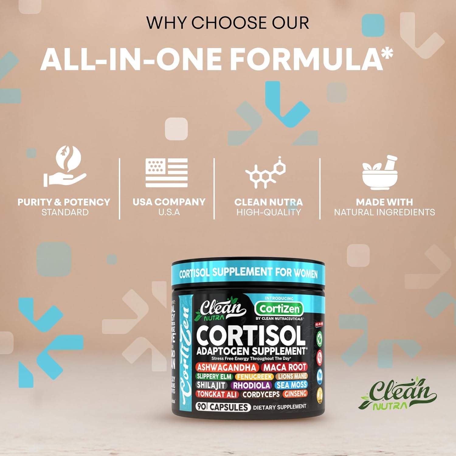 Clean Nutra Cortisol Tongkat Ali capsules support energy and physical stamina.