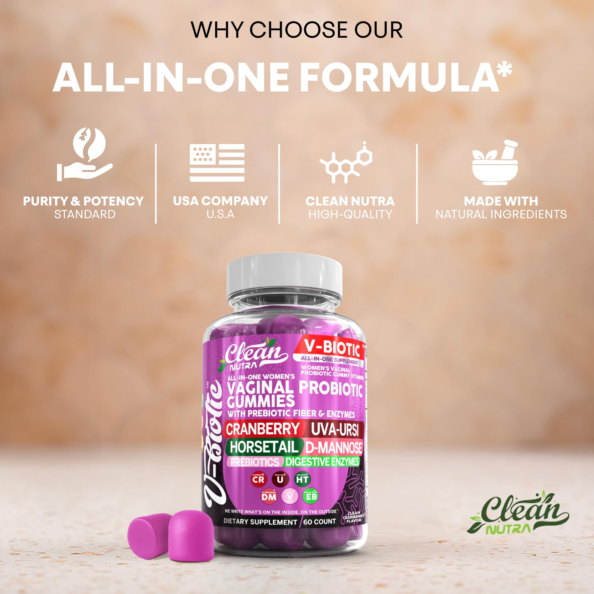 Clean Nutra Cranberry flavor gummies, convenient daily urinary care