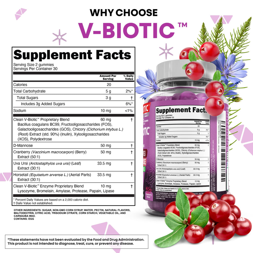 Clean Nutra D-Mannose blend gummies, promotes bladder health and digestion