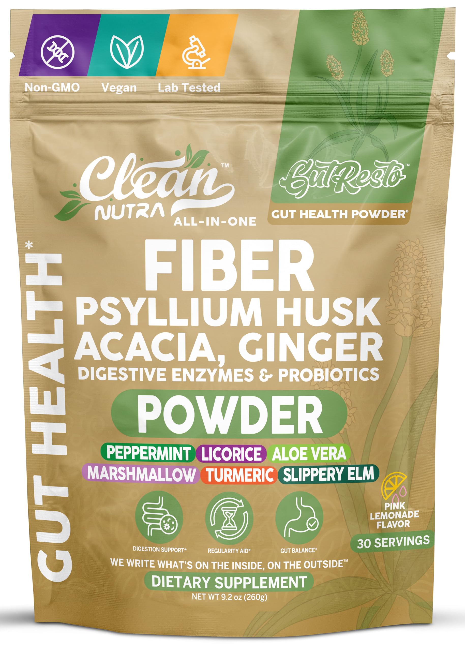 Clean Nutra GutResto powder with psyllium husk for daily fiber support.