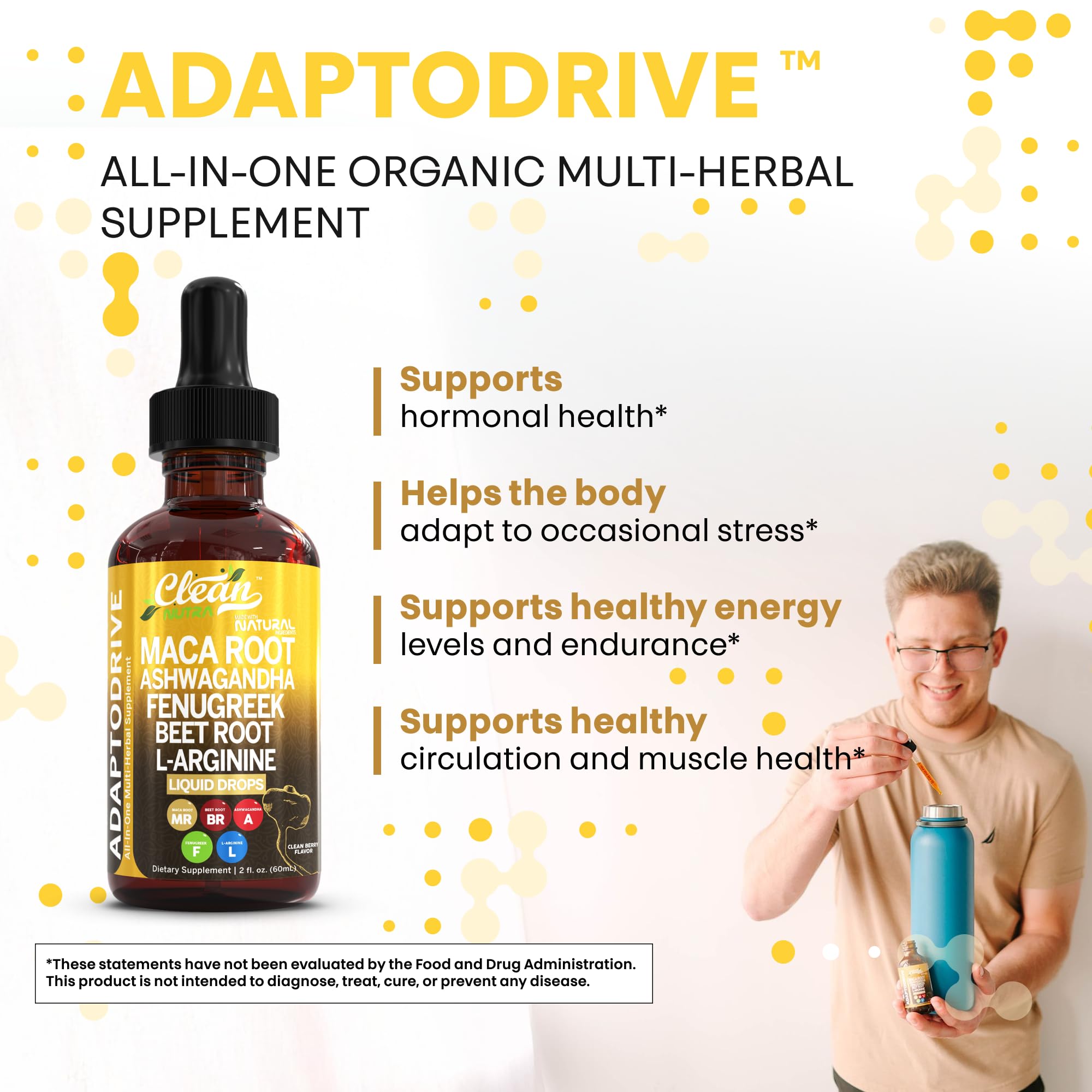 Clean Nutra liquid multivitamin label highlights comprehensive nourishment for adults.